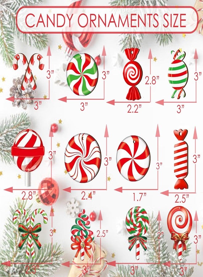 EASHOPBAL 24 قطعة من زينة شجرة عيد الميلاد الخشبية على شكل عصا حلوى، مطبوعة على الوجهين، زينة عيد الميلاد على شكل عصا حلوى لأشجار صغيرة، زينة منزلية داخلية لعيد الميلاد - Image 2